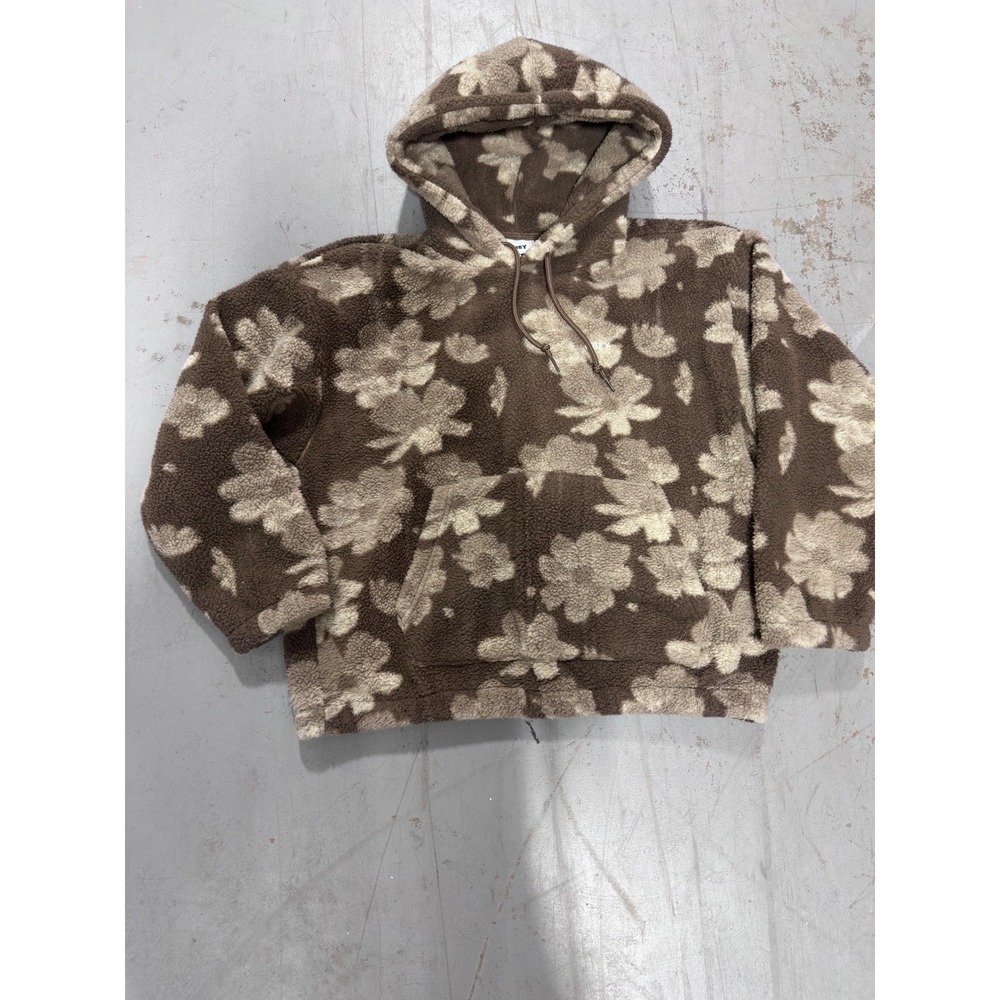 Obey Floral Sherpa Fleece Hoodie Brown Tan Flower Print Pullover Mens Womens - Picture 4 of 10